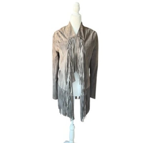 Punto suede suede leather Taupe fringe jacket festival wear USA 6 - Picture 1 of 16